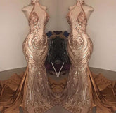 Stunning Halter V-Neck Sequin Mermaid Prom Dress for Elegant Evening Events